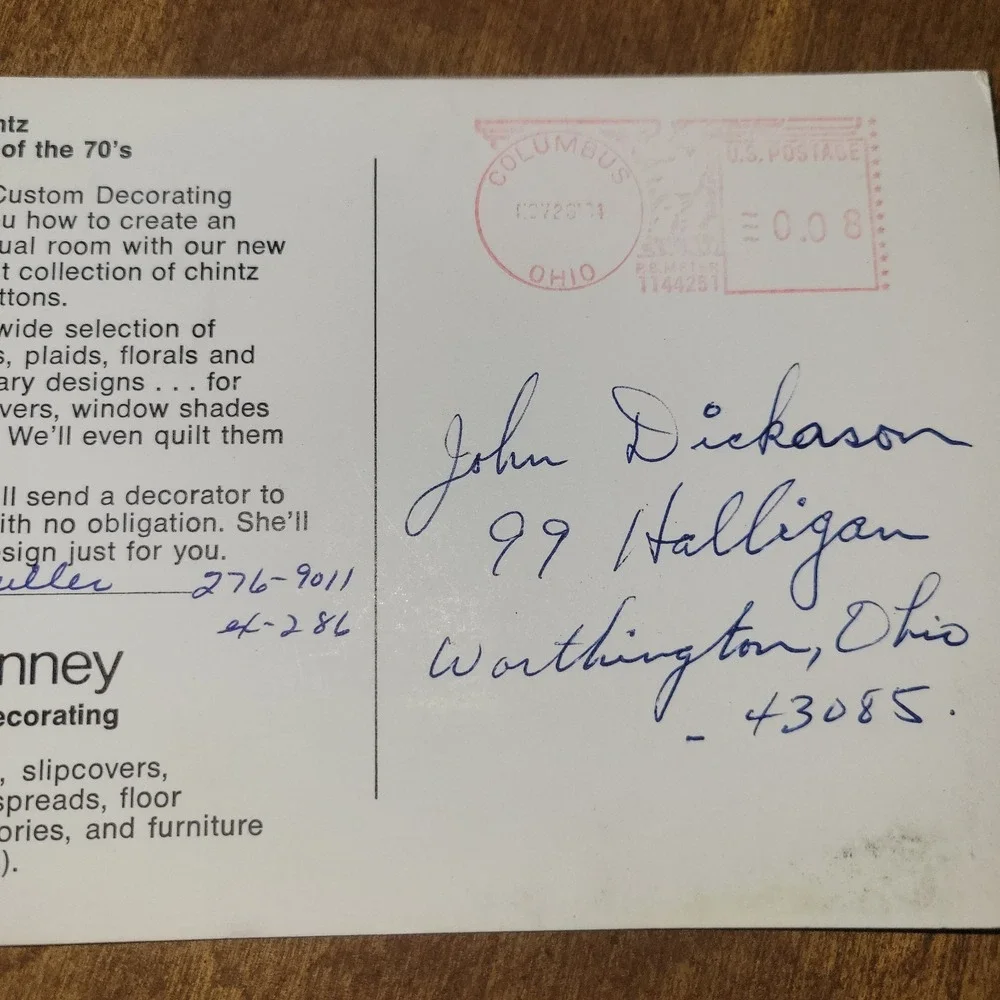 Vintage JCPenney Custom Decorating Advertising Postcard Fresh New Chintz Fabric